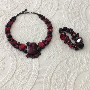 Stunning black & red statement necklace with matching bracelet.
